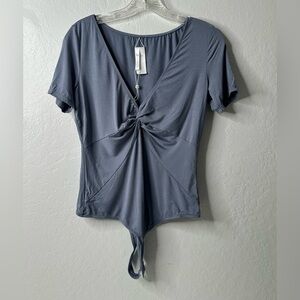 Cupshe Bodysuit Top Women’s Size Large Front Twist V- Neck Short Sleeve Casual‎